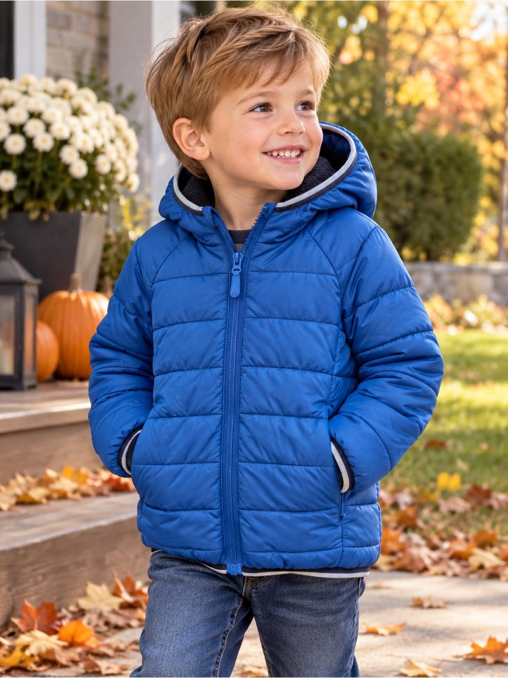 NEXT Boys Blue Quilted Hooded Puffer Jacket Fleece Lined 4-5Y 110cm